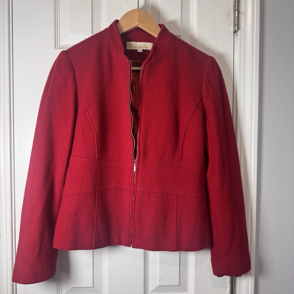 Mainbocher Wool Cashmere Full Zip Sweater Women's 8 Medium Red Soft